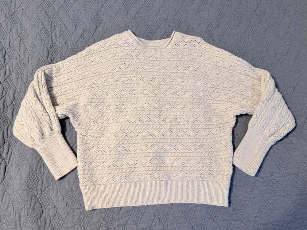Chunky Knit Slouchy Cream Sweater Boho Cable Detailed Long Sleeve Medium